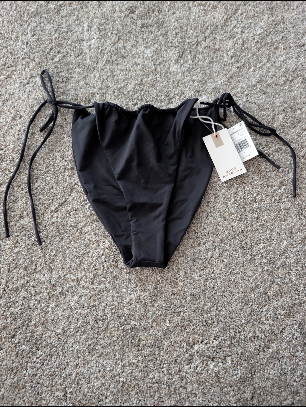 NWT Good American Black Skinny Ties Bikini Bottom Size XL